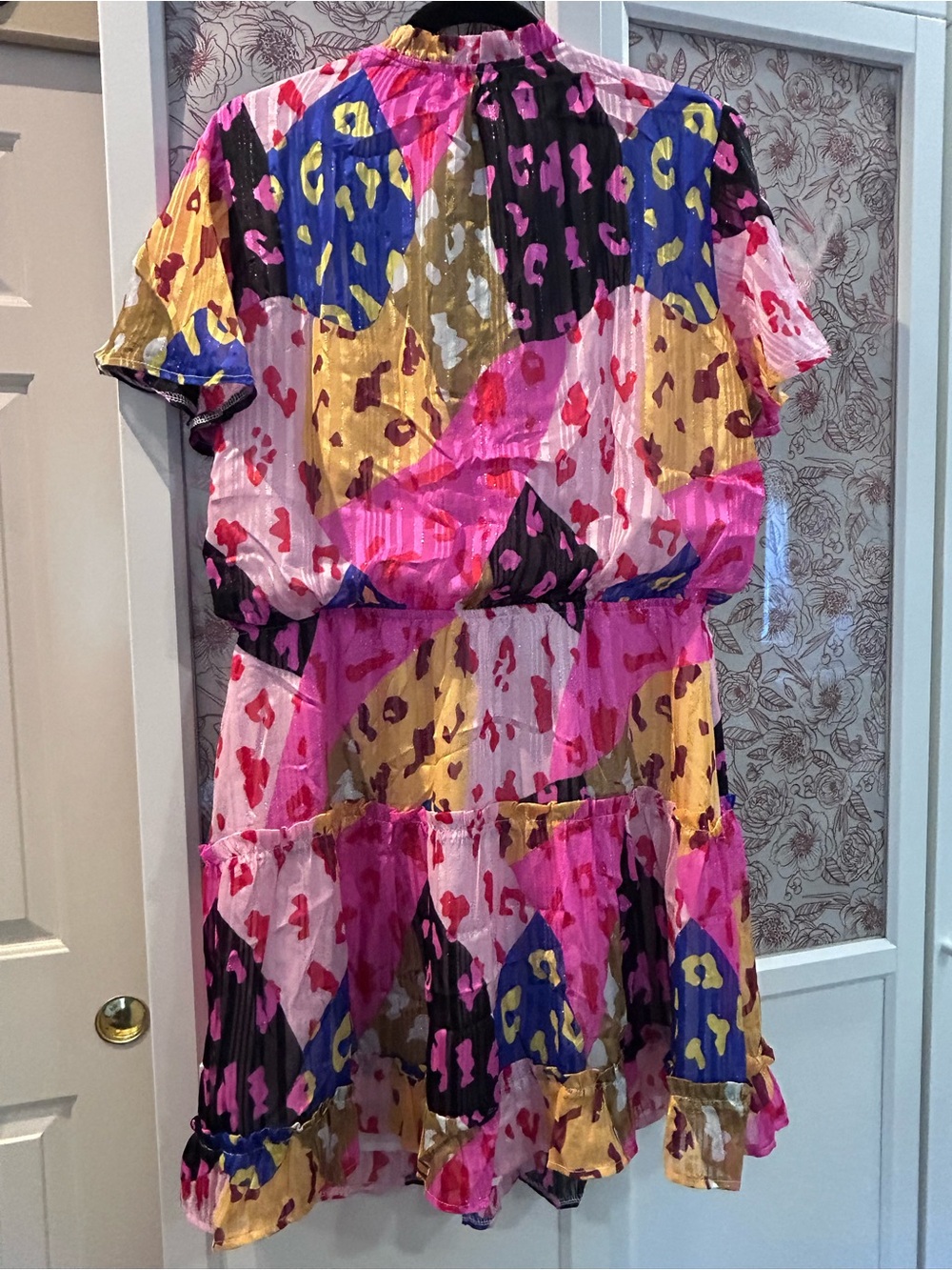 Vibrant Multi-Color Leopard Print Ruffle Mini Dress - Picture 6 of 7